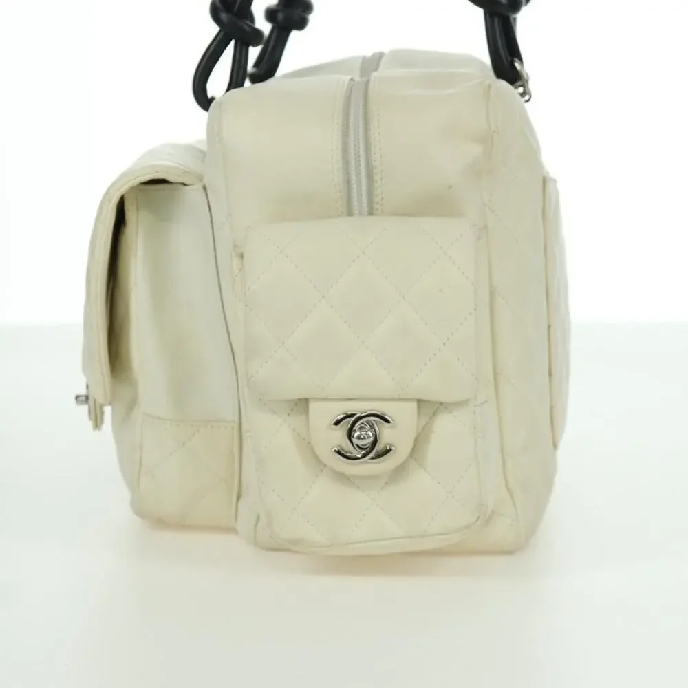 Chanel Leather Cambon Line Matelasse Handbag White